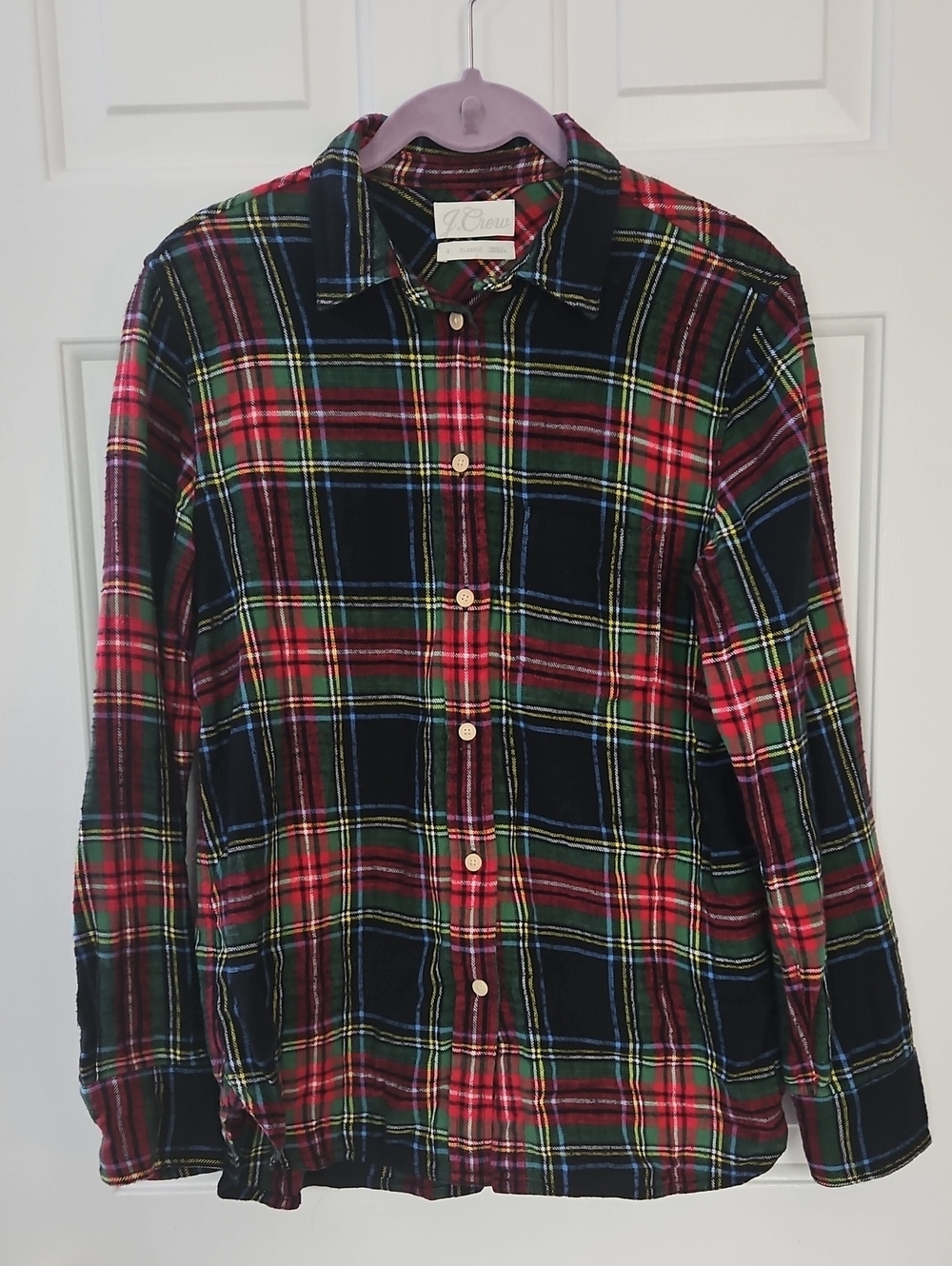 J. Crew Women's Red, Black and Green Plaid Button-Down Shirt